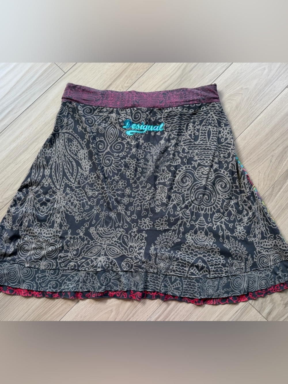 Desigual Embroidered Bohemian Multicolored Floral A-Line Skirt Euro Art A-line L - Picture 2 of 8
